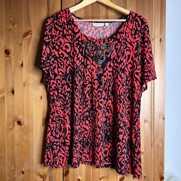 Susan Graver Heart Embroidered Blouse Women’s 1X Black Whimsigoth Liquid Knit - Picture 1 of 7